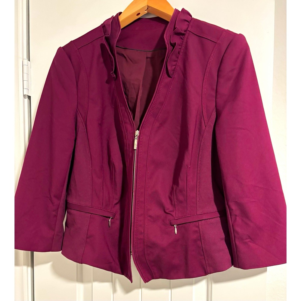 White House Black Market Purple Zip Front Short Jacket M Careercore classicore